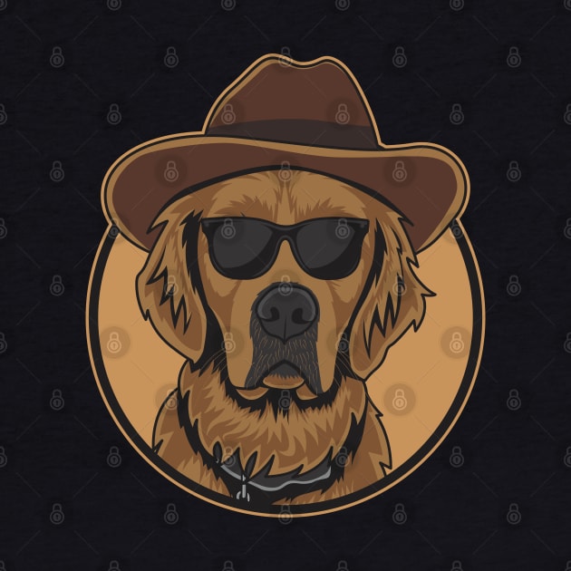 Brown Golden Retriever Wearing A Cowboy Hat And Glasses by Dogiviate